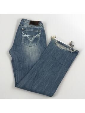 Men’s Rock&Roll Cowboy Medium Wash Bootcut Distressed Hem Jeans Size 38/36